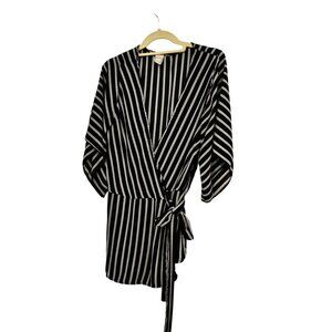 Women's Lillian Black and White Stripe Wrap Blouse Kimono Sleeve Size 2X